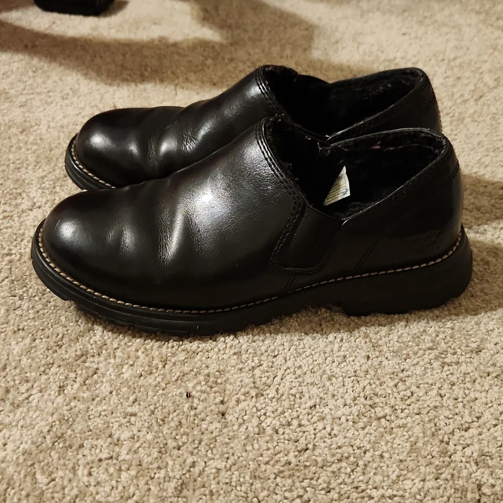 UGG Clogs Womens 7 Black Leather Slip On Sherpa Lined Chunky Soles Loafers - Picture 4 of 4